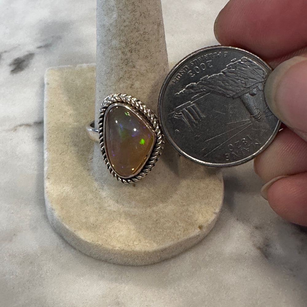 Stunning Sterling Silver Natural Solid Opal Ring - image 3